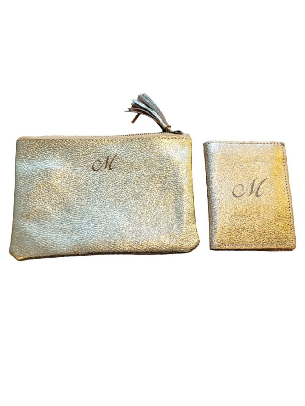 Gold Tone Clutch and Wallet Set Monogrammed "M" Card Slots Magnet Closure DH668
